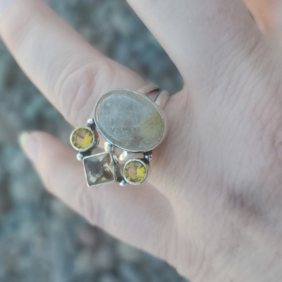 New Golden Rutile, Morganite and Citrine Silver Ring. - Picture 7 of 16